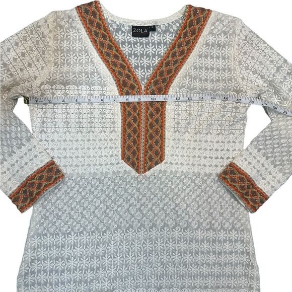 Zola Earthly Fashions Ivory Lacey Tunic Dress with Embroidered Accents Large - Picture 7 of 10